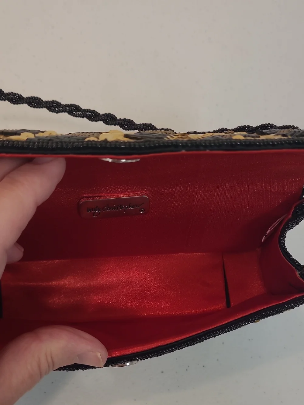 Inge Christopher Sequin Leopard Print Clutch Shoulder or Wrist Bag Black & Gold